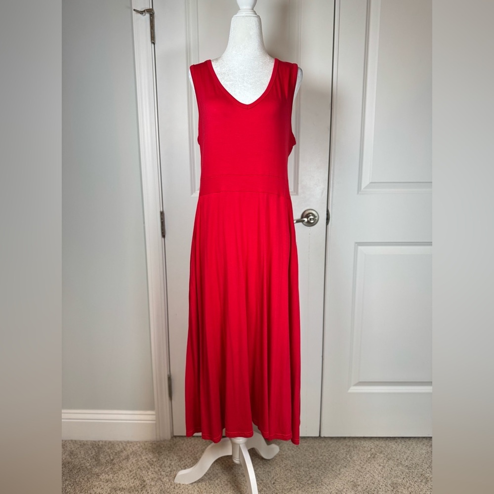Urban Coco Red Midi Dress XL Fit Flare Pockets Coastal Resort Vacation Summer